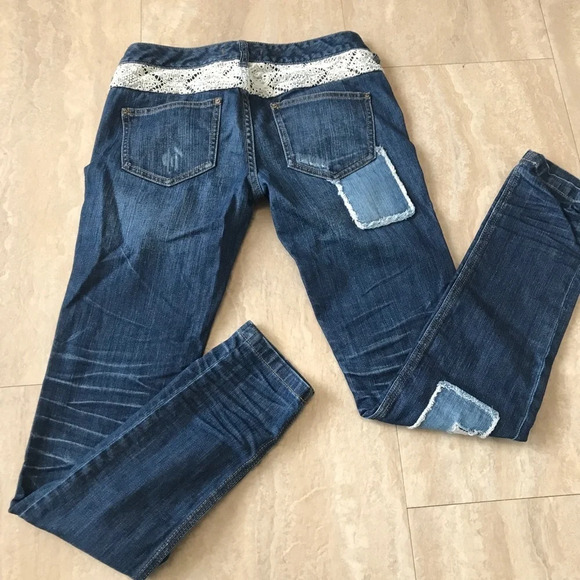 Free People Patchwork Skinny Jeans Size 25 Daisy Haynes Crochet Lace Festival - Picture 14 of 14